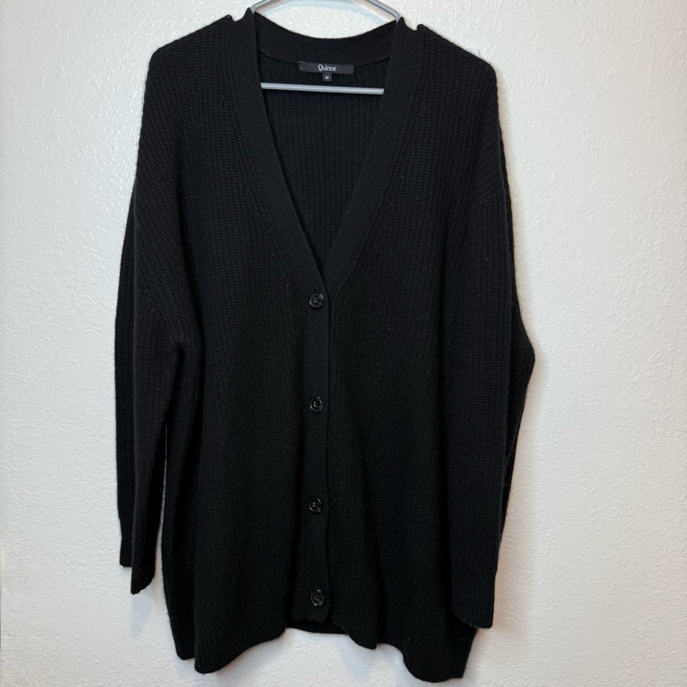 Quince Button Up Black Cashmere Cardigan Preppy Size Medium